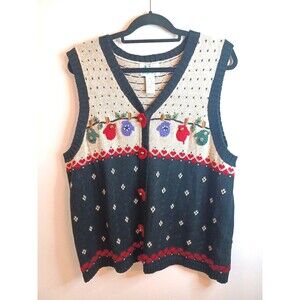 Quacker Factory winter Christmas sweater vest 1X mittens, and jingle bells